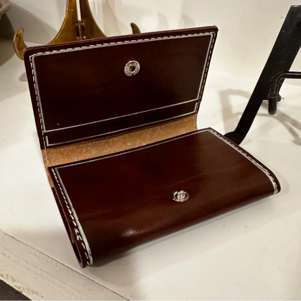 Florence Firenze Italian Leather Clutch Wallet Brown Snap Closure Florentine
